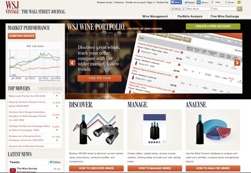  WINE OWNERS POWERS WINE APPRECIATION AND MANAGEMENT TOOL FOR THE WALL STREET JOURNAL