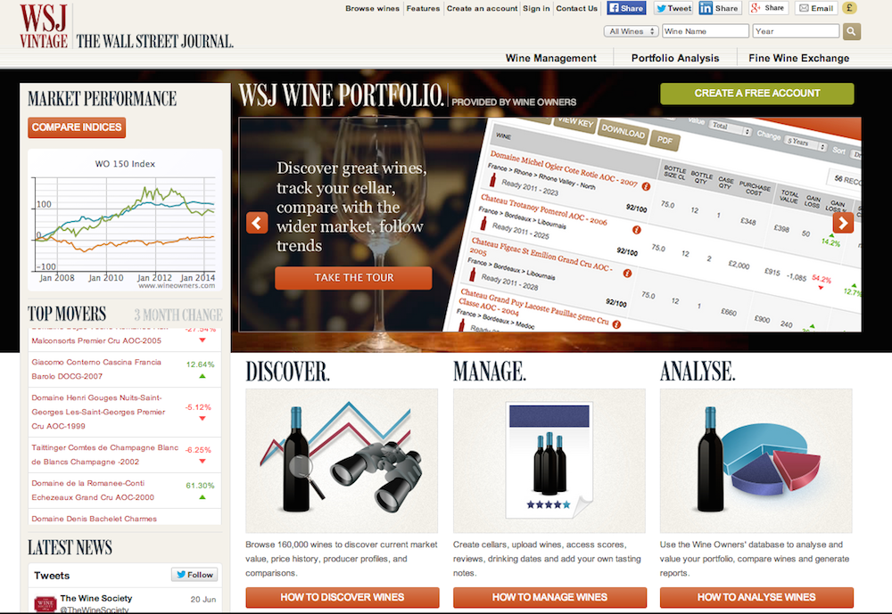 WINE OWNERS POWERS WINE APPRECIATION AND MANAGEMENT TOOL FOR THE WALL STREET JOURNAL