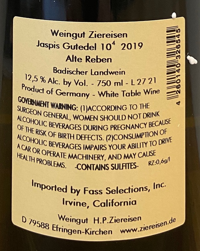 Weingut Ziereisen Jaspis 10^4 Gutedel Alte Reben