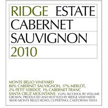 Ridge Vineyards Estate Cabernet Sauvignon Santa Cruz Mountains